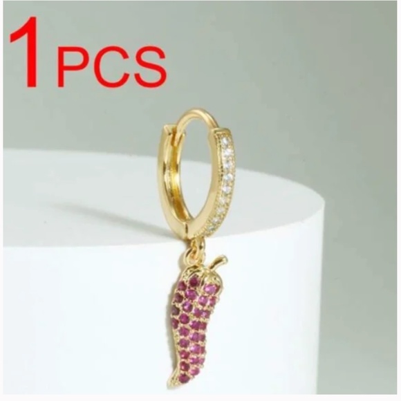 ❤️ FREE Pepper Chili Tamale Rhinestone Hoop Chic Charm Fruit Snack Earring 1 Pc - Picture 3 of 4